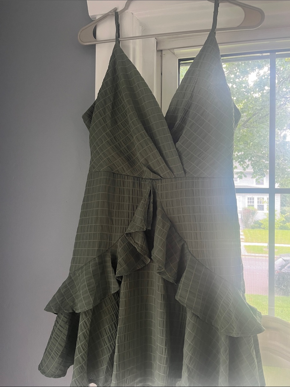 Trixxi Olive Green Ruffle Wrap Dress